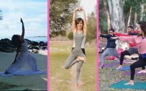 Laura con diferentes tipos de ropa para practicar Yoga